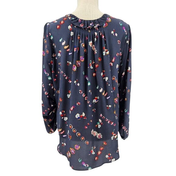 Rebecca Taylor Floral Silk Blouse Top Gray Women’s Size 8 Boho Hippie Preppy - Picture 2 of 11